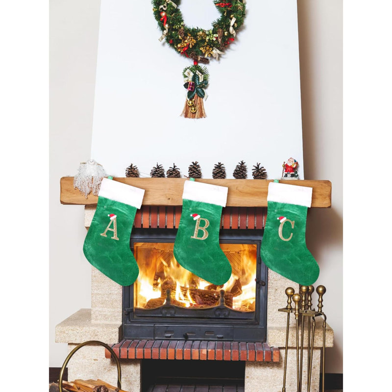 Bas de Noël monogrammés de 20 pouces avec lettres, bas de Noël super doux, bas de grand monogramme, bas de lettre rouge pour les Fêtes de Noël, cadeau de Noël…