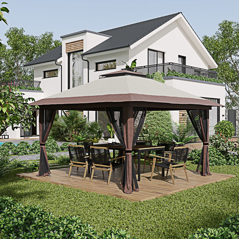 Outsunny Pop Up Gazebo With Netting, Instant Canopy Tent Shelter With -Tier Roof,  Wheeled Carry Bag, Water/Sand Bags 