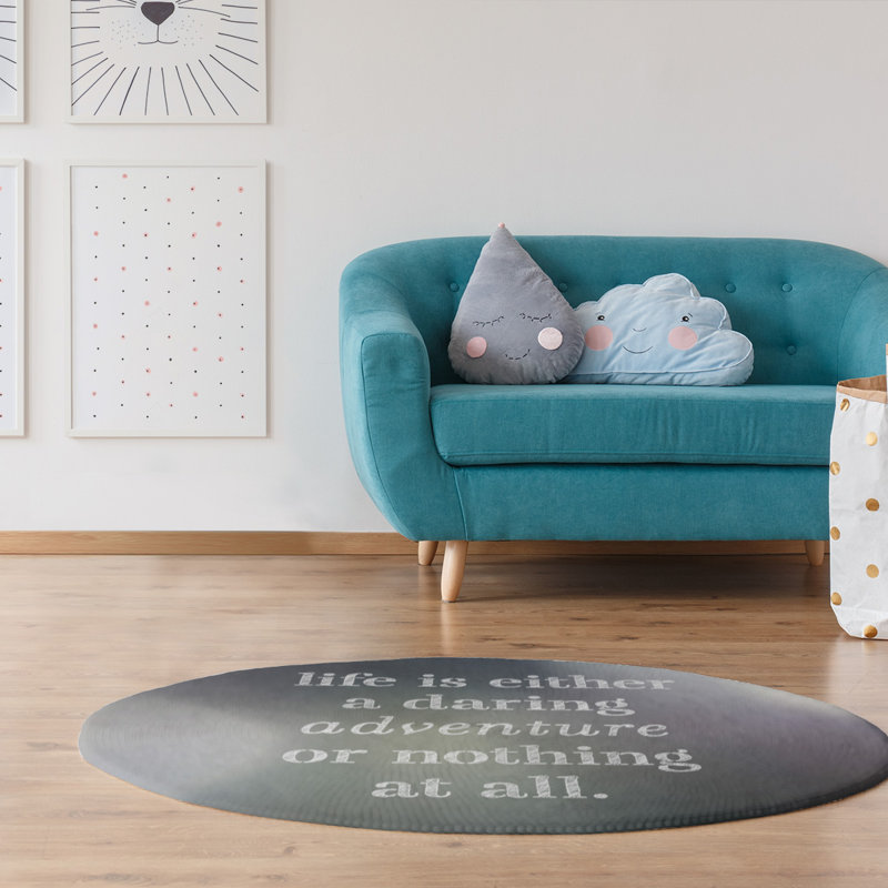 Tapis en chenille en polyester multicolore Quotes, Rond 5 pi