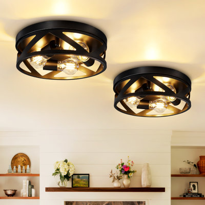 2-pack Modern Geometric Crisscross Black Metal 3-light Flush Mount Ceiling Light(bulb Not Included)