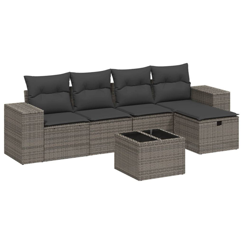 Ensemble de canapé de patio 6 pièces avec coussins en rotin de polyester, Gris, Marine