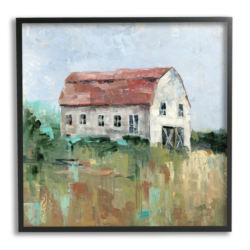Rustic Barn Landscape Print on Canvas with White Frame
