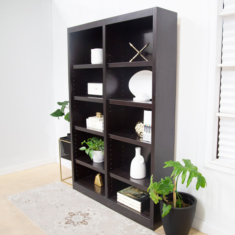 Patro Double Wide Solid Wood Veneer Bookcase, 10 Shelf, 72 inch Tall, Espresso