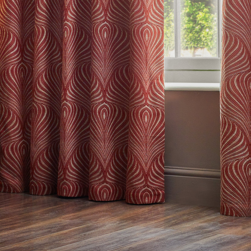 Gatsby Geometric Jacquard Eyelet Curtians, 168 W x 137 D cm, Orange