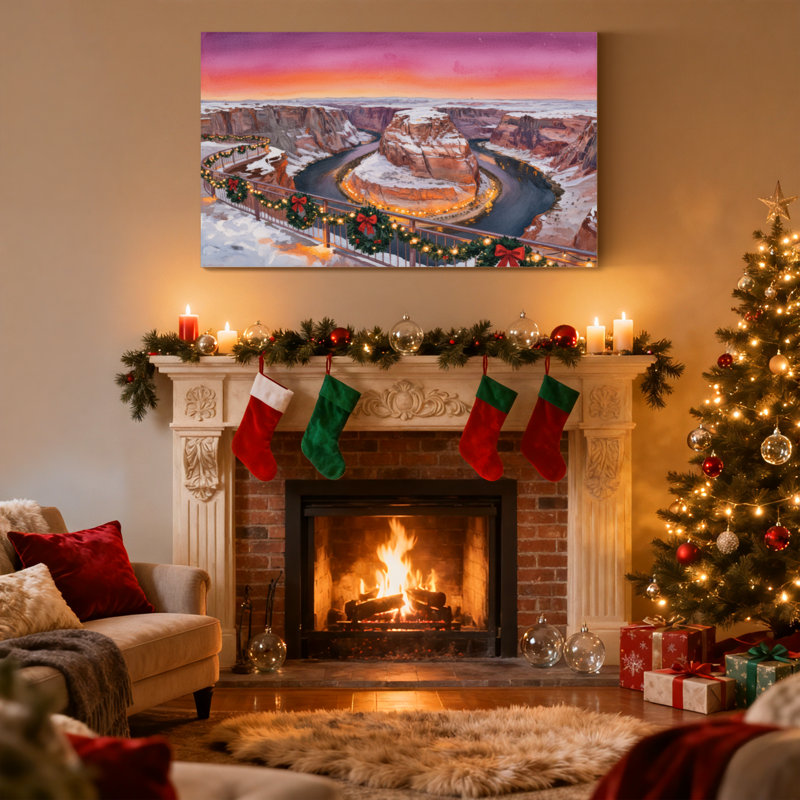 «Christmas Christmas Canyon Sunset Winter Scene», ensemble de 3 impressions sur toile, H 20 po x l 30 po