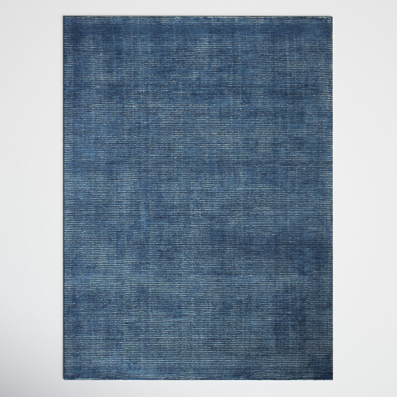 Maelle Hand Loomed Wool Blue Area Rug, Rectangle 5' x 7'6"