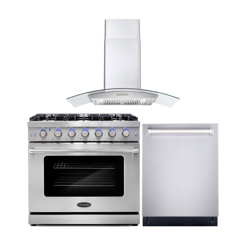 Ensemble de cuisine 3 pièces avec hotte à gaz autoportante 36 po et 36 po