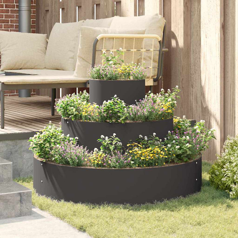 Garden Planter Anthracite 20 Cm Steel, Black, 20cmH x 90cmW x 90cmD