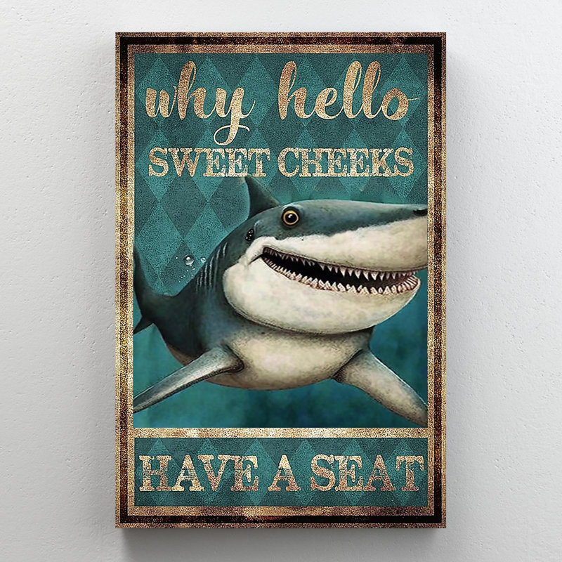 Requin ont un siège - 1 pièce, reproduction d'art graphique sur toile tendue, H 20 po x l 16 po x P 1,25 po