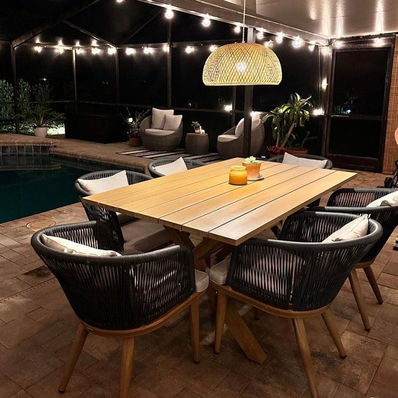 Braylin 6 - Person Wicker Patio Dining Set with Rectangular Table , Cushions Included
