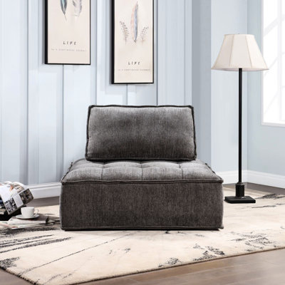 35" Corduroy Single Armless With Adjustable , Modular Design For Living Room, Apartment, Soft Fabric, Supportive Memory Foam Modern Floor Couch Removable Back Cushion, Deep Seat Small Spaces,