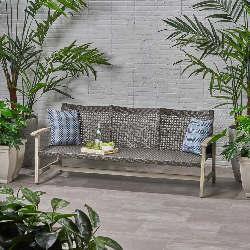 75.25" Outdoor Wood Paito Sofa, Dark Gray/Gray