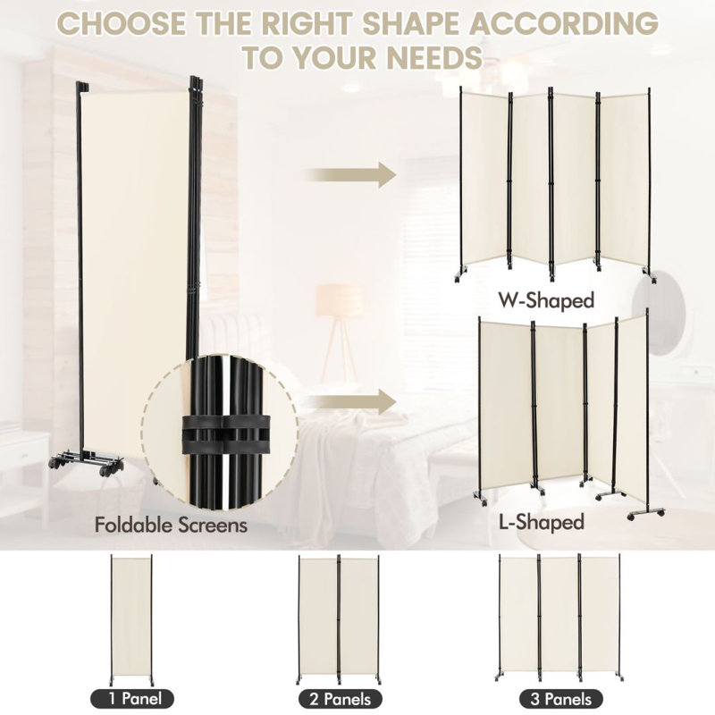 Gettysburg Folding Room Divider, White, 172cm H x 224cm W x 30cm D, 4