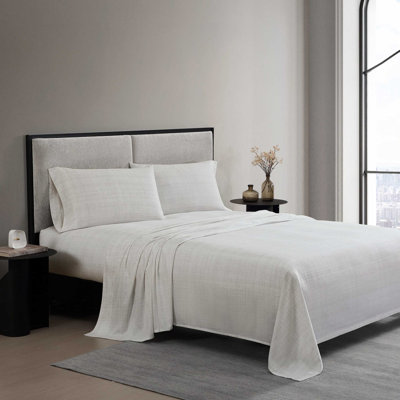 Vera Wang Erased Texture Cotton Beige Sheet Set