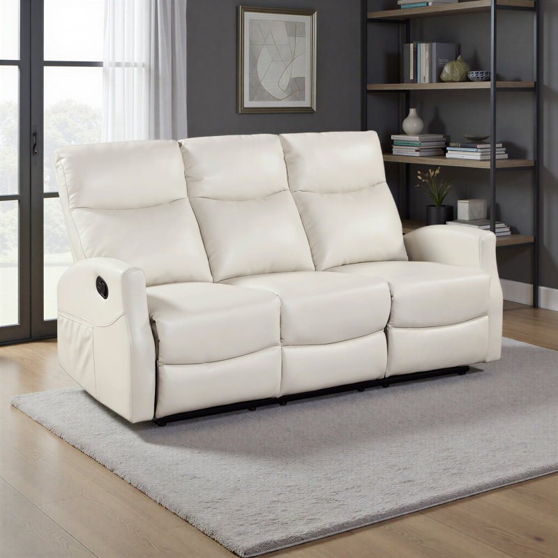 Dobroyd 71" Modern & Contemporary Faux Leather Manual Double Reclining Sofa with Space-Saving Wall-Hugger Design & Integrated Magazine Pockets