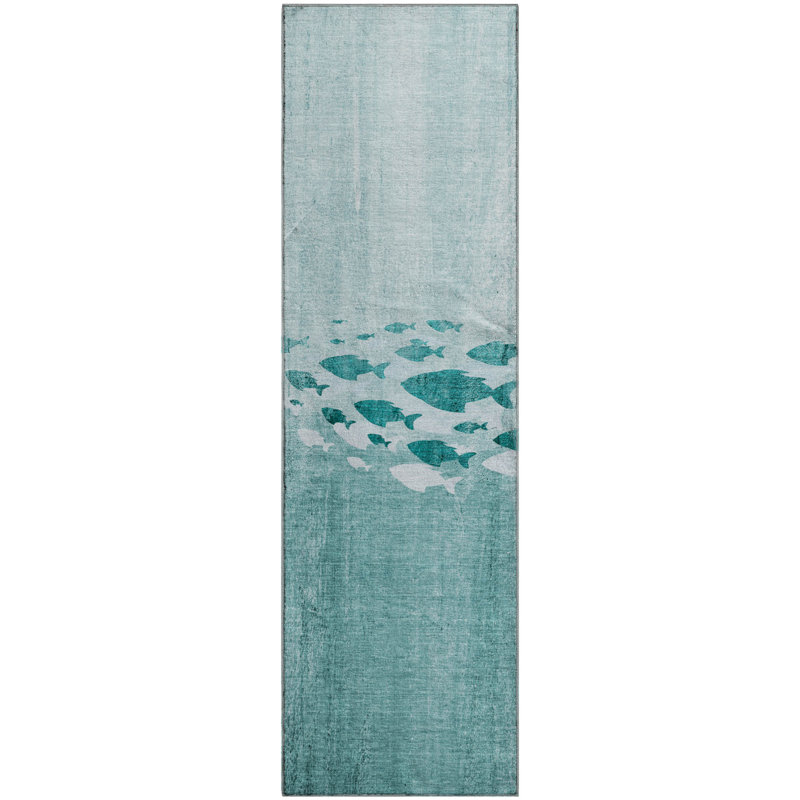 Premium Machine Washable Cerrito Teal Rug, Runner 2'3" x 7'6"