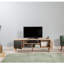 Meuble télé moderne avec capacité de fixation murale, 55,1 po x 19,7 po x 15,7 po | 100% panneau de particules enduit de mélamine, épaisseur: 0,7 pouce | Pieds de charme, poignées en métal et en corde, design scandinave élégant, rangement supplémentaire-310011976