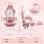 Chaise de jeu mignonne avec oreilles de chat, accessoires de sonnerie et soutien lombaire, chaise d'ordinateur ergonomique pour fille avec repose-pieds et accoudoirs rembourrés-1058511899