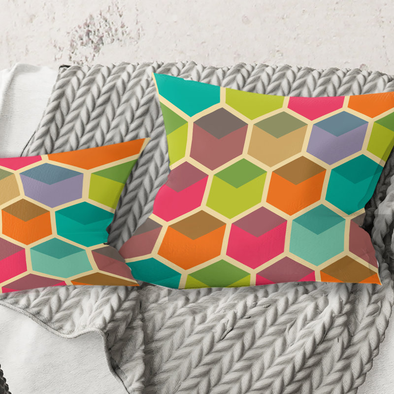 Coussin décoratif rétro à motif hexagonal I - Mid-Century, 18 po x 18 po