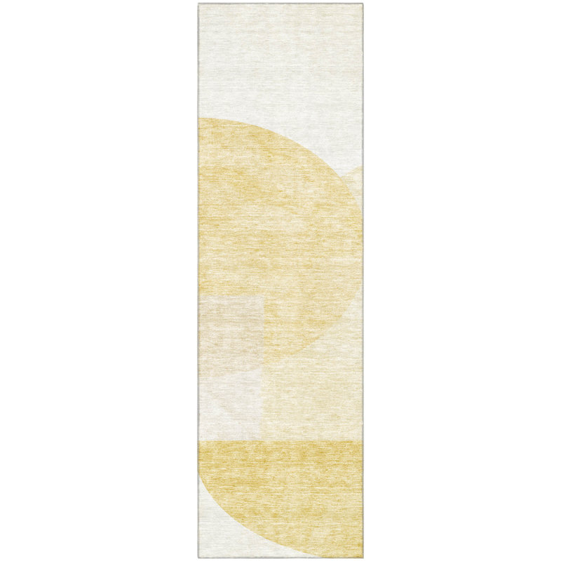 Premium Machine Washable Prisco Gold Rug, Runner 2'3" x 7'6"