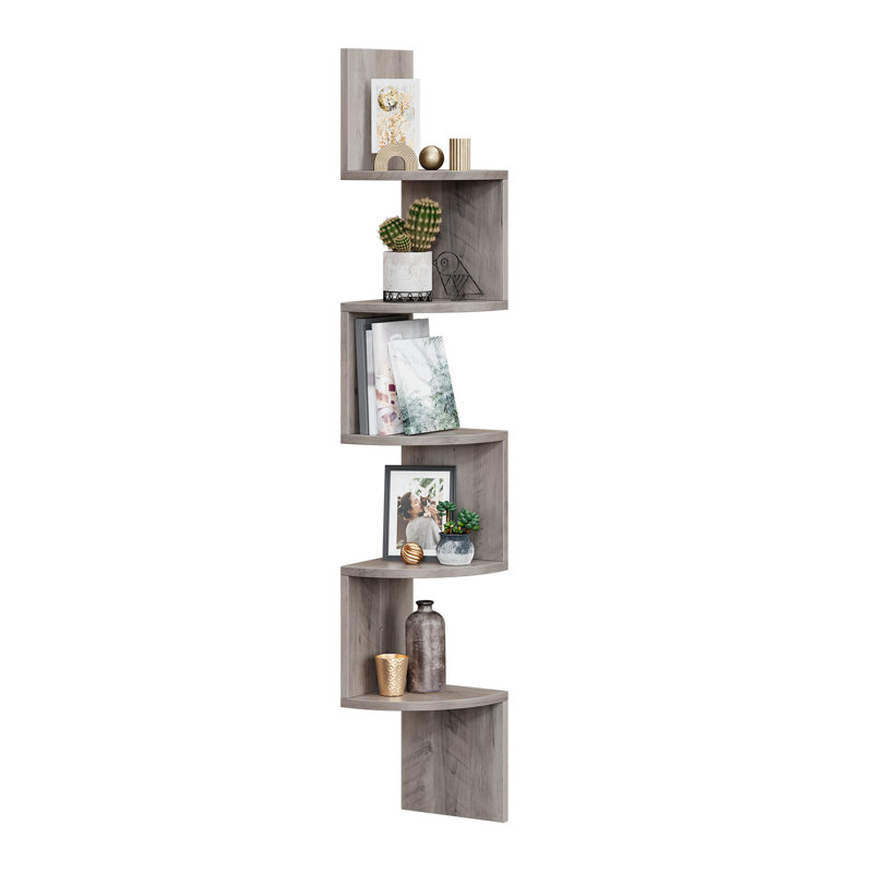Carol 127.5cm H x 20cm W Corner Bookcase, Gray