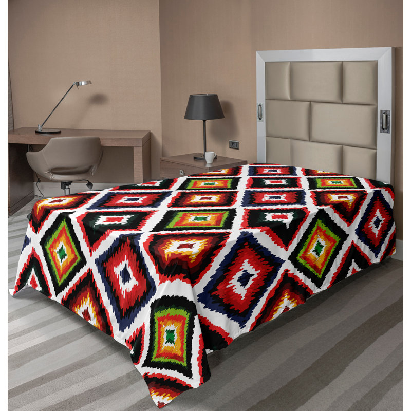 Ambesonne Top Flat Sheet Curving Art, Multicolor Ikat, Twin XL Flat Sheet