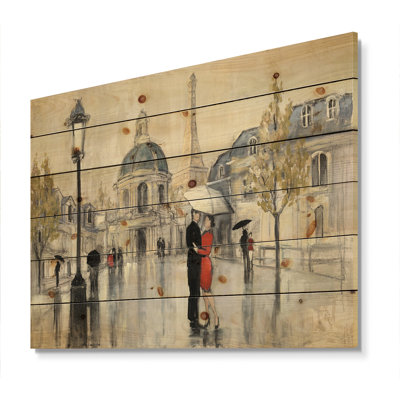 «Love in Paris I», reproduction de campagne française romantique sur bois de pin naturel