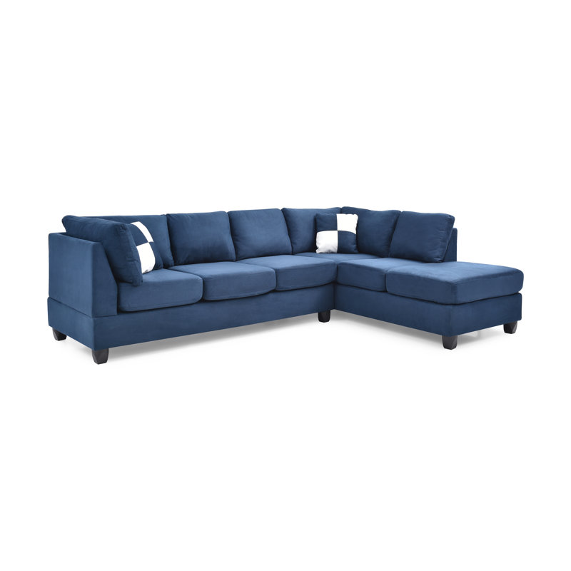 Malone Reversible Sectional Blue Microsuede, Suede Navy Blue