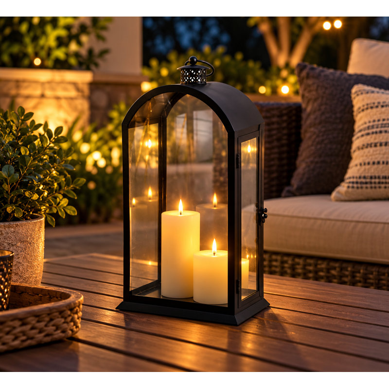 Black Arched Metal & Glass Lantern