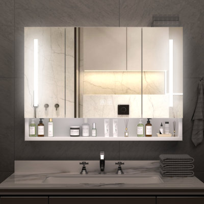 Armoires de salle de bain modernes en aluminium 39 po x 28 po, armoires à pharmacie avec miroirs et lumières DEL, armoire de rangement de salle de bain avec compartiments de rangement à plusieurs niveaux