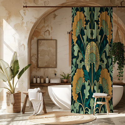 Green Deco Floral Shower Curtain