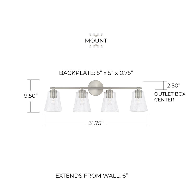 4 - Light Dimmable Vanity Light, Brushed Nickel