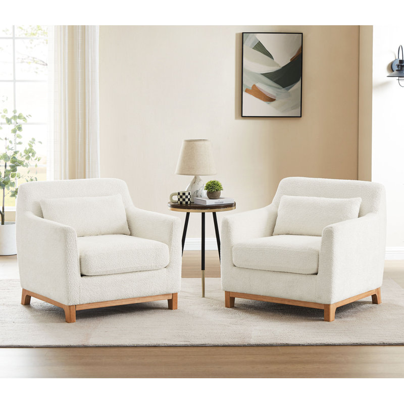 Aishah Upholstered Armchair, White Boucle