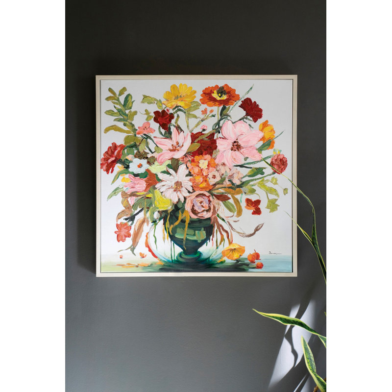  Wall Art – Framed Acrylic Floral Painting with Colorful Blossoms