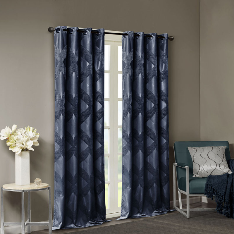Jacquard Total Blackout Curtain Panel, Ivory, 50.2" W x 84.06" L