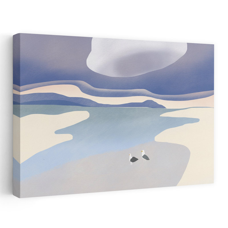 Seagulls On Serene Beach by Little Dean - Wrapped Canvas Print, 40.64 cm H x 60.96 cm W