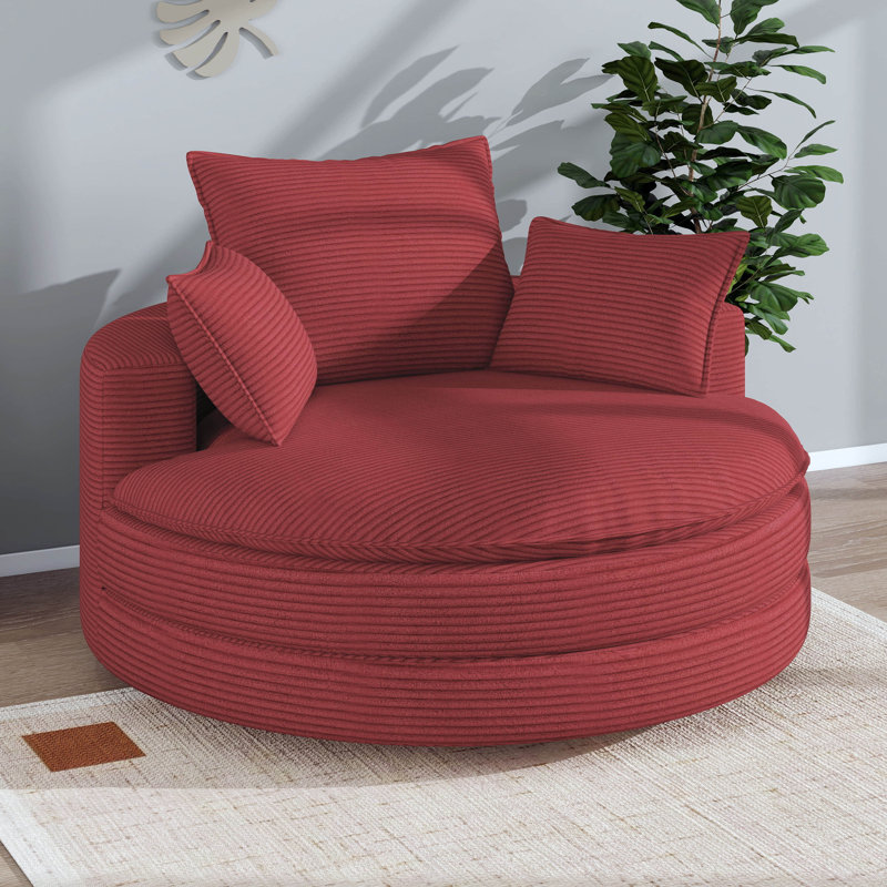 Fauteuil pivotant à 360 °, fauteuil simple d'appoint rond de 57,5 po avec coussins doubles et 3 coussins amovibles, Rouge