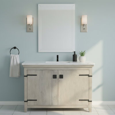 Meuble-lavabo simple 48 po à deux portes en pigment blanc et plateau en marbre blanc