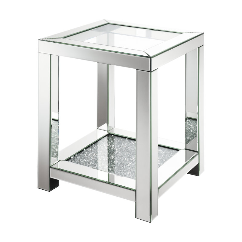 Eemil Square End Table with Glass Top in Mirrored and Clear