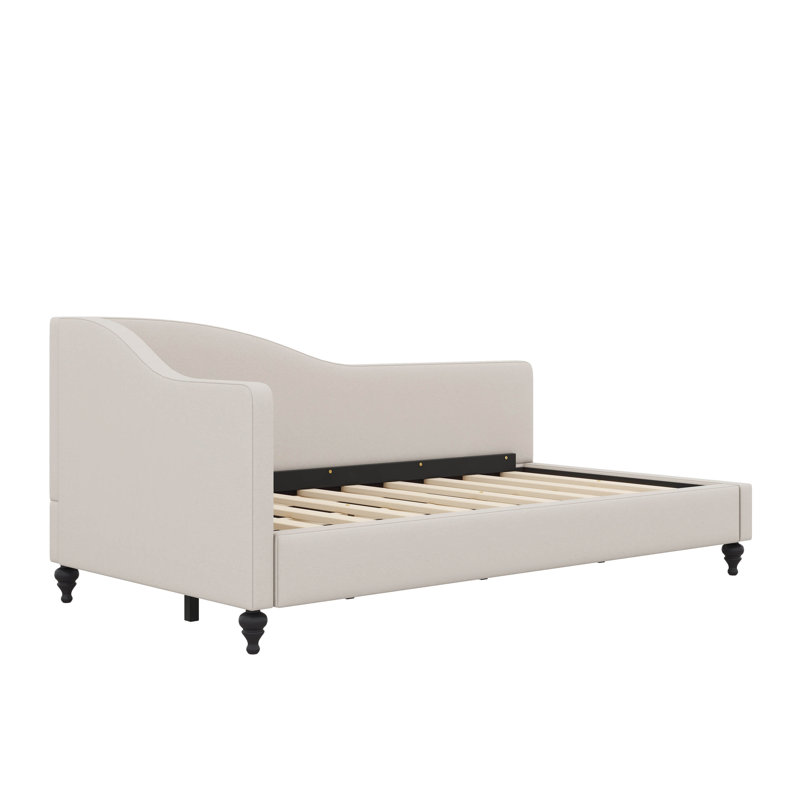 Stylish L-Shaped Flax Daybed On Sturdy Wooden Legs, Twin, White