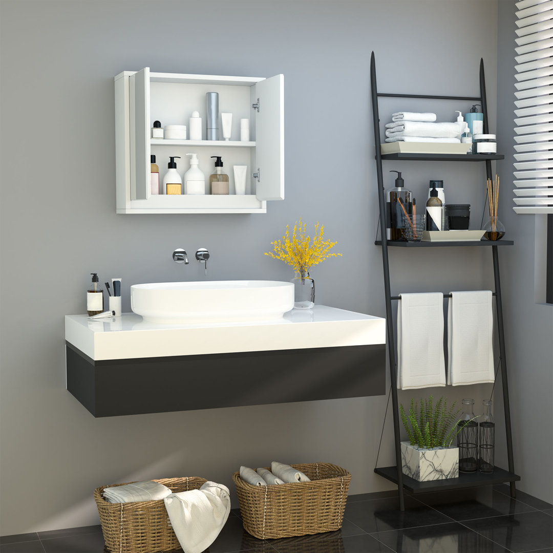 480mm W 450mm H Surface Framed Medicine Cabinet Mirror 1 Adjustable
