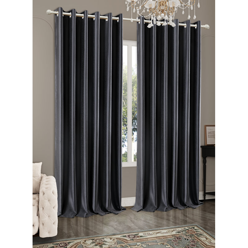 Venice Thermal Blackout Ready Made Curtains Eyelet Thick Ring Top Pair Insulated Blackout Lining, Charcoal