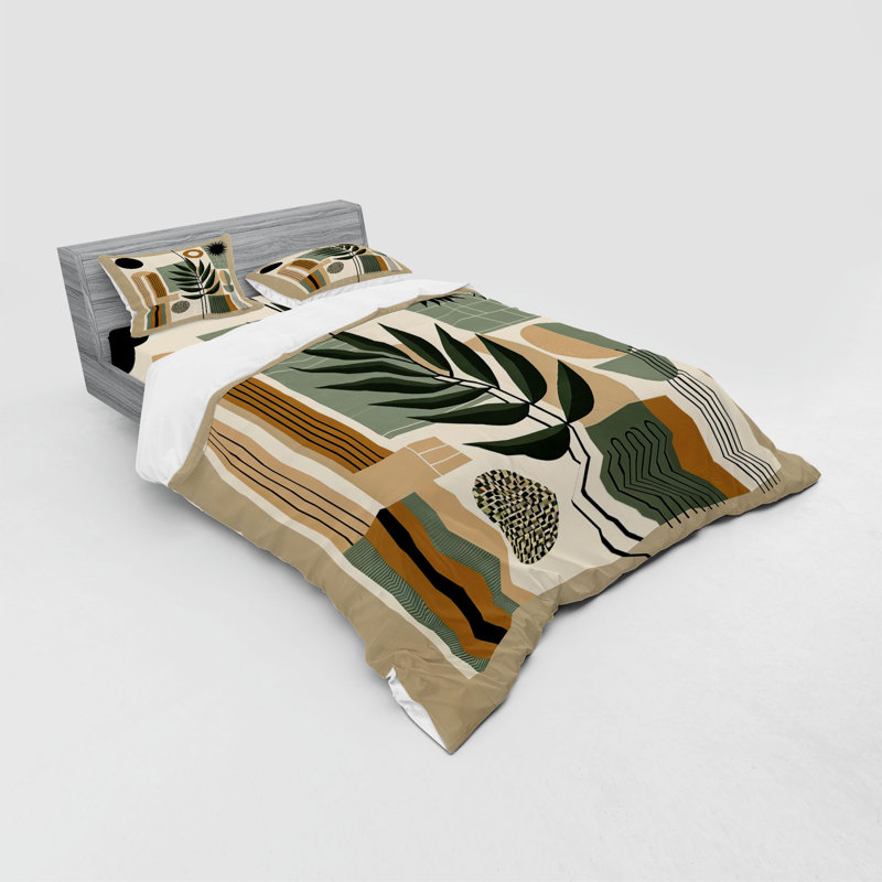 Ensemble de literie Ambesonne Monstera et sépia Evergreen beige, Housse de couette grand + 3 pièces supplémentair