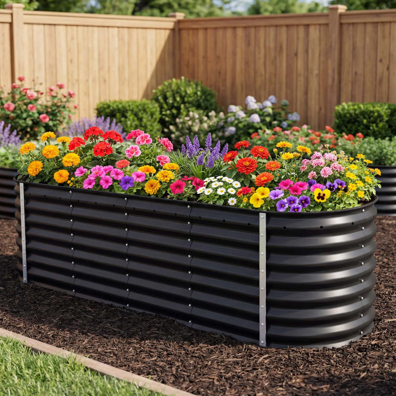Lit de jardin surélevé en métal Beyhan, Noir, H 24 po x l 96 po x P 24 po