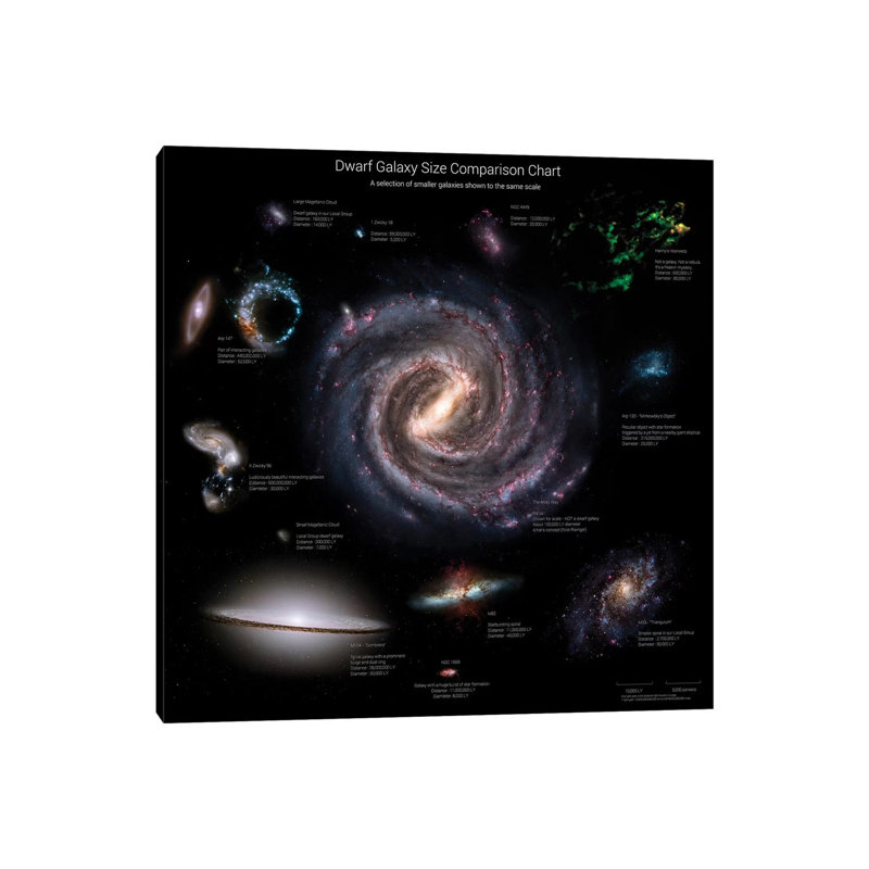 Galaxy Sizes Compared To IC 1101, The Largest Known Galaxy by Rhys Taylor - Wrapped Canvas Print, 30.48 cm H x 30.48 cm W