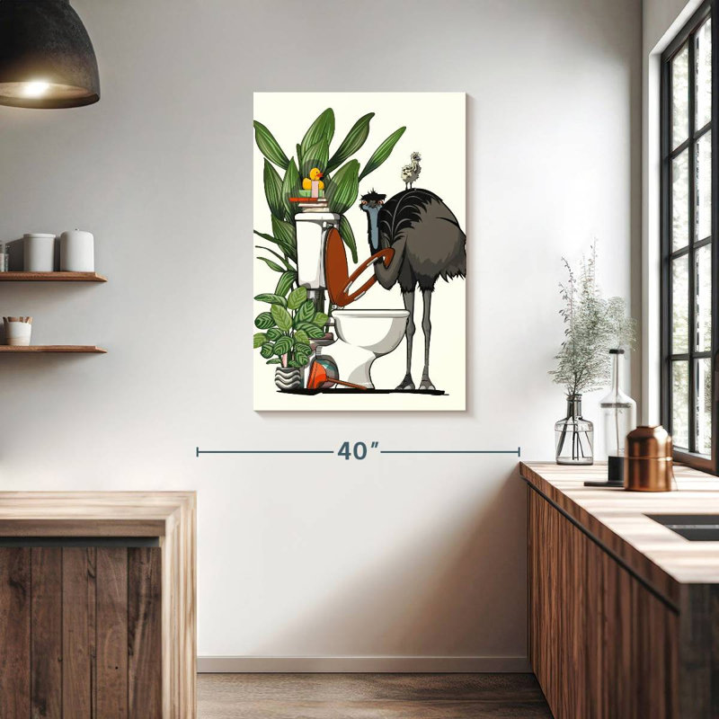 Ketti Emu Using The Toilet, 39" H x 26" W