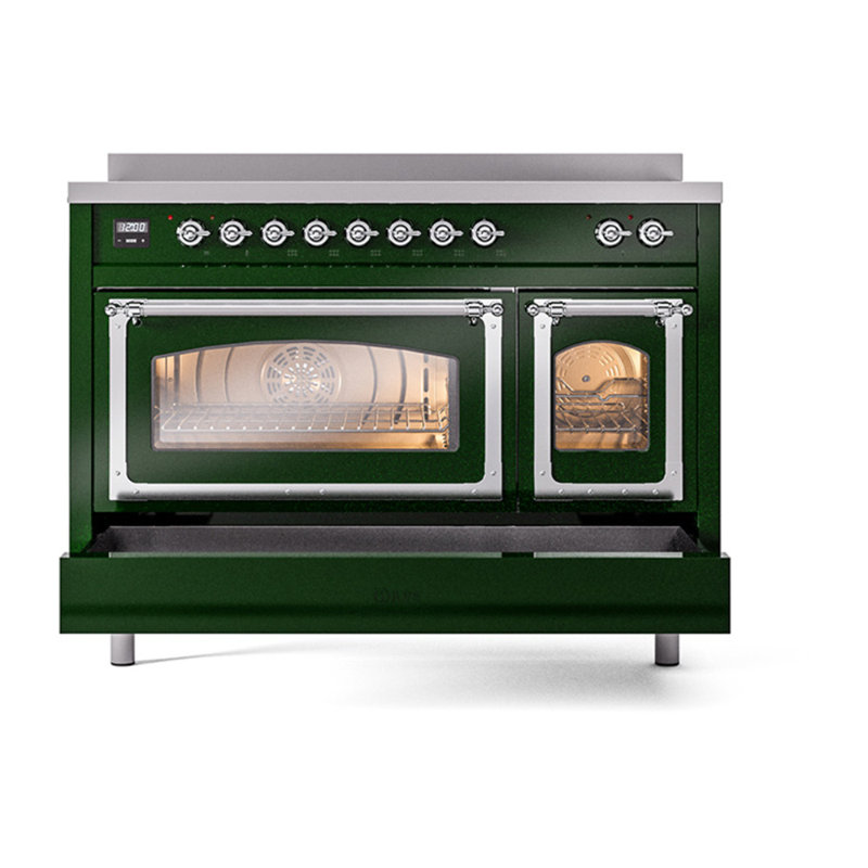 ILVE Nostalgie II Noblesse 48 in Induction Range, 6 Induction Elements (Glass Door), Emerald Green/Chrome