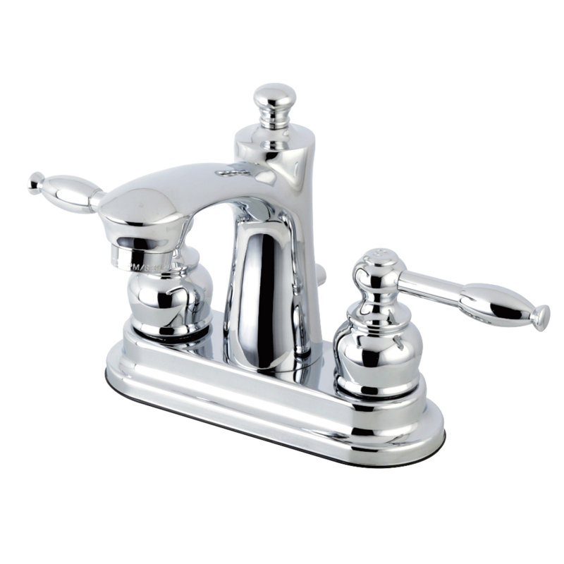 Robinet de salle de bain central à 4 poignées à 3 trous à fixation sur le comptoir en laiton Kingston, Chrome poli