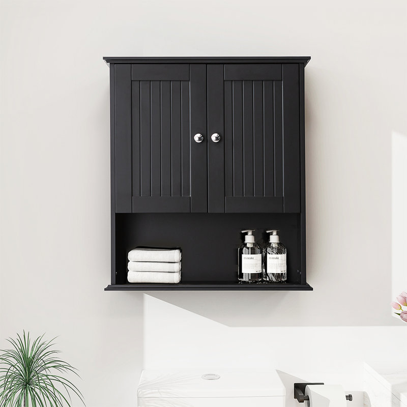 Armoire de rangement murale noire au-dessus de la toilette dans la salle de bain, matériau, charnières silencieuses, plusieurs zones, convient aux chambres à coucher, 25,99 compartiments profonds organisés, salles de lavage, profondeur