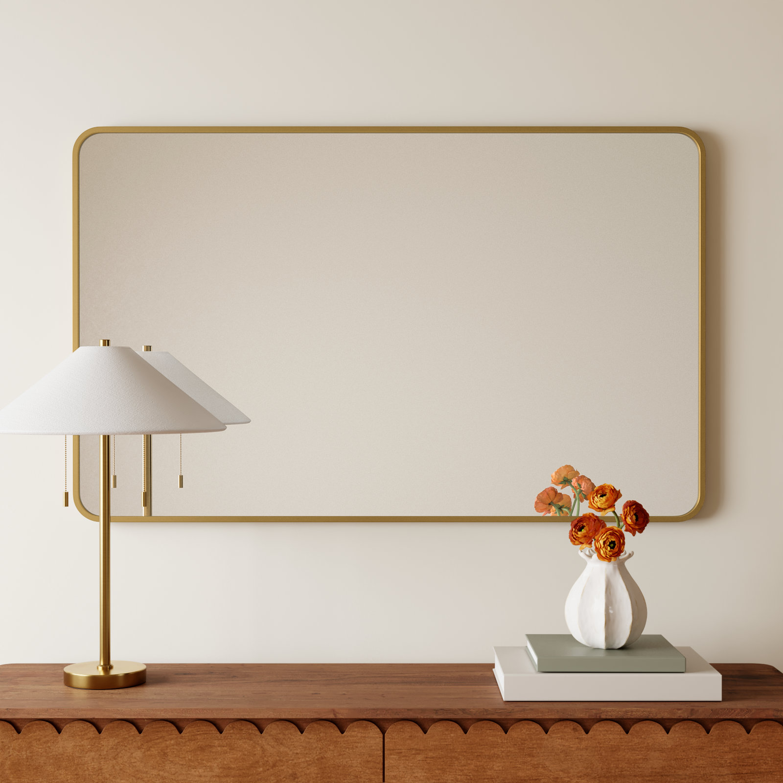 Sabine Metal Rounded Rectangle Wall Mirror, 48'' H x 30'' W, Brass